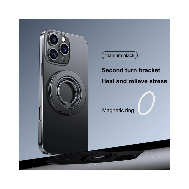 Compatible with MagSafe Magnetic Ring Kickstand 360 Degree Rotation Multifunctional 2 in 1 Phone Holder - Titanium Black