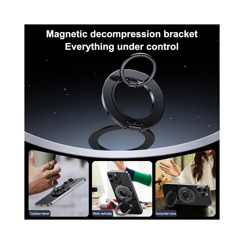 Compatible with MagSafe Magnetic Ring Kickstand 360 Degree Rotation Multifunctional 2 in 1 Phone Holder - Titanium Black