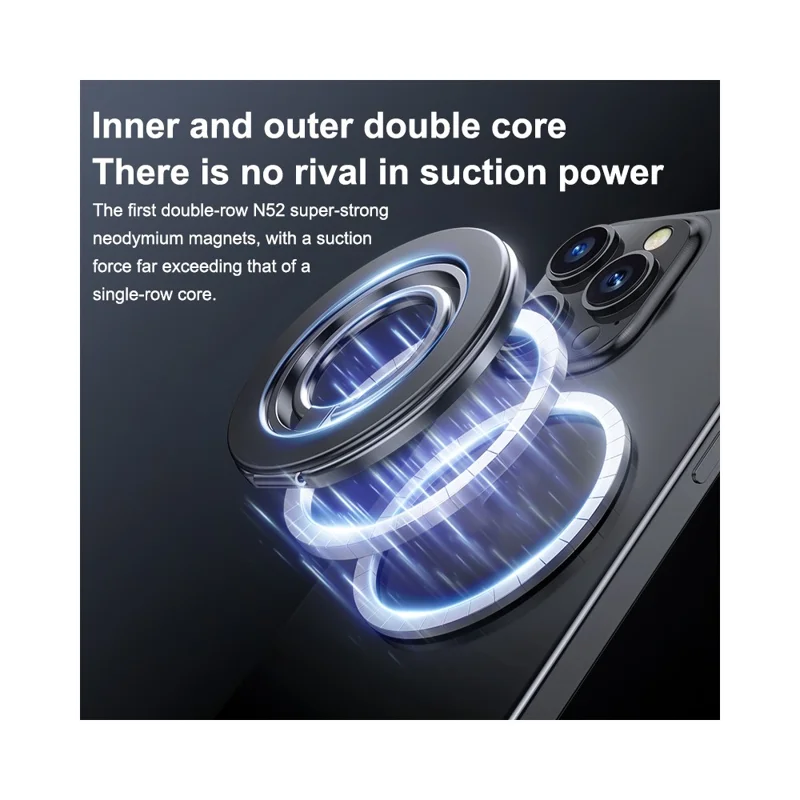 Compatible with MagSafe Magnetic Ring Kickstand 360 Degree Rotation Multifunctional 2 in 1 Phone Holder - Titanium Black