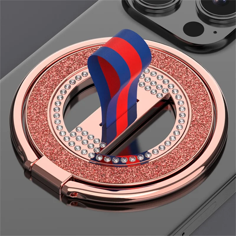 Compatible with MagSafe Phone Ring Kickstand 360 Degree Rotation Glitter Rhinestones Magnetic Holder - Red  /  Blue Red