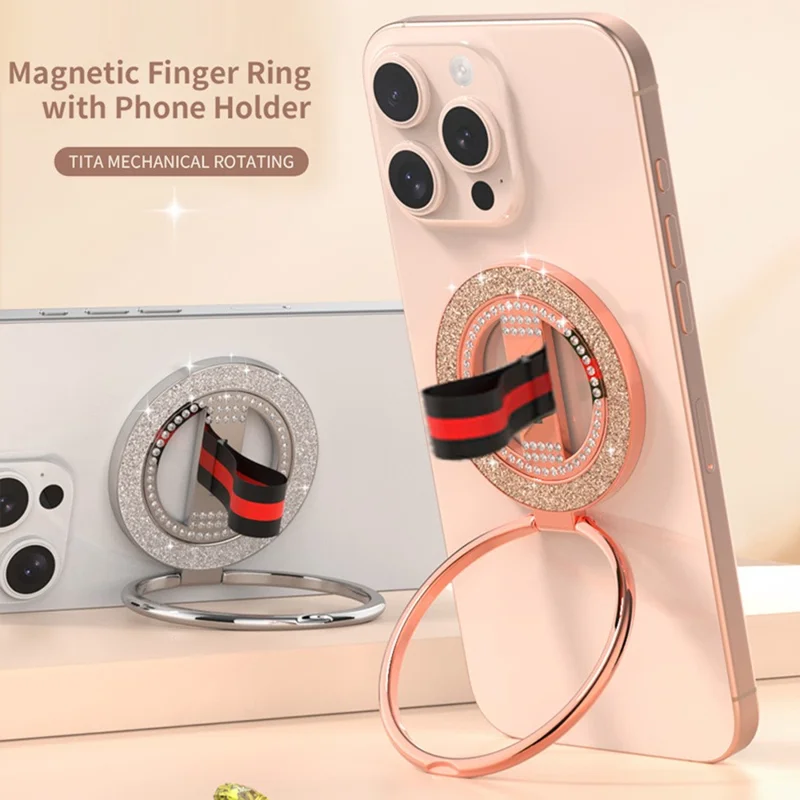 Compatible with MagSafe Phone Ring Kickstand 360 Degree Rotation Glitter Rhinestones Magnetic Holder - Red  /  Blue Red
