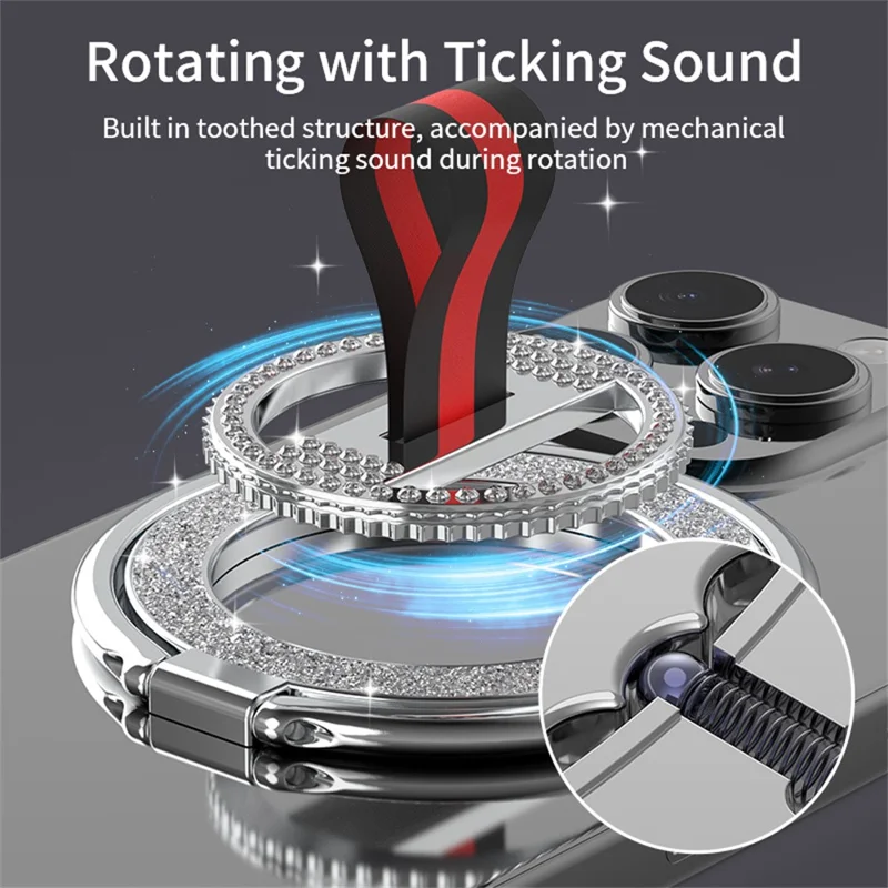 Compatible with MagSafe Phone Ring Kickstand 360 Degree Rotation Glitter Rhinestones Magnetic Holder - Red  /  Blue Red