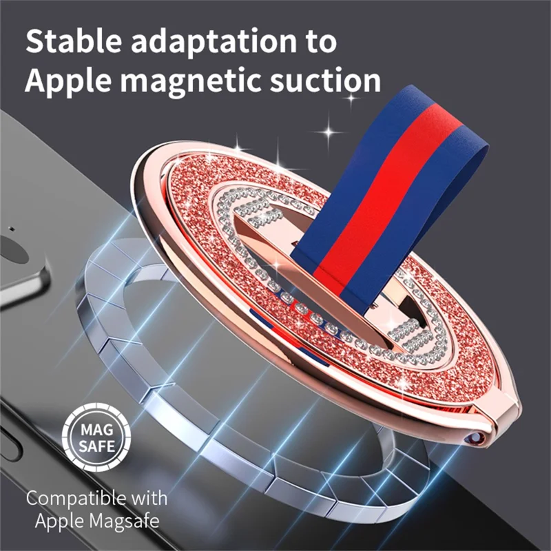 Compatible with MagSafe Phone Ring Kickstand 360 Degree Rotation Glitter Rhinestones Magnetic Holder - Red  /  Blue Red