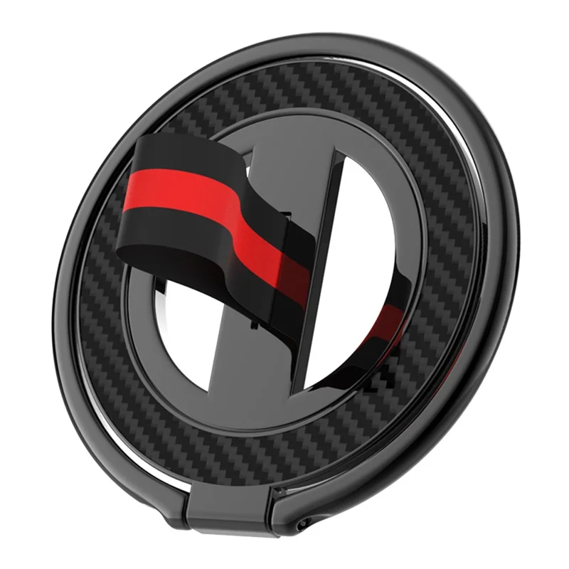 Compatible with MagSafe Carbon Fiber Texture Ring Kickstand 360 Degree Rotation Magnetic Phone Holder - Black  /  Black Red