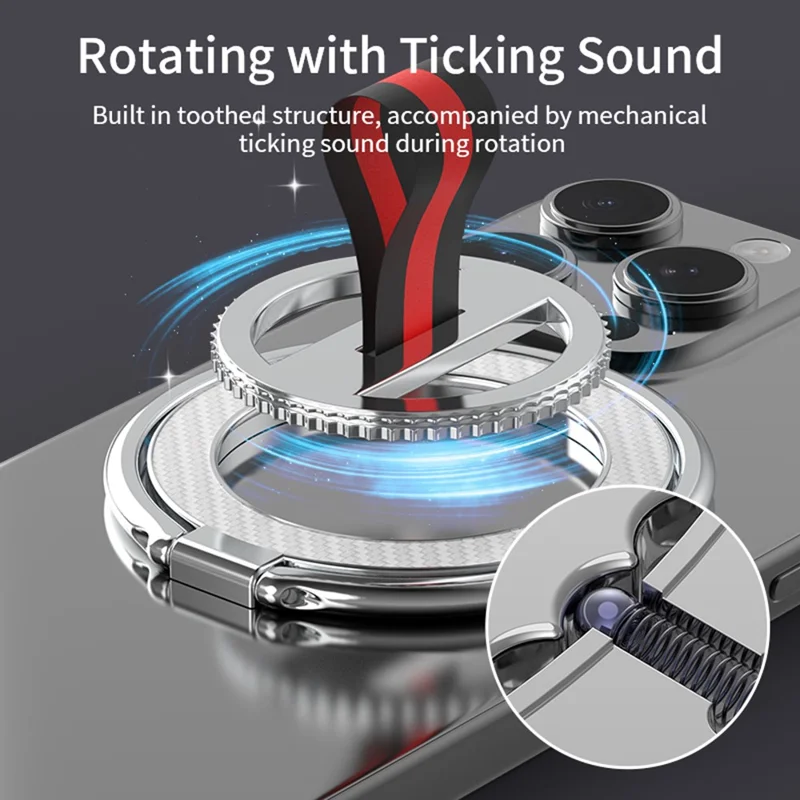Compatible with MagSafe Carbon Fiber Texture Ring Kickstand 360 Degree Rotation Magnetic Phone Holder - Black  /  Black Red