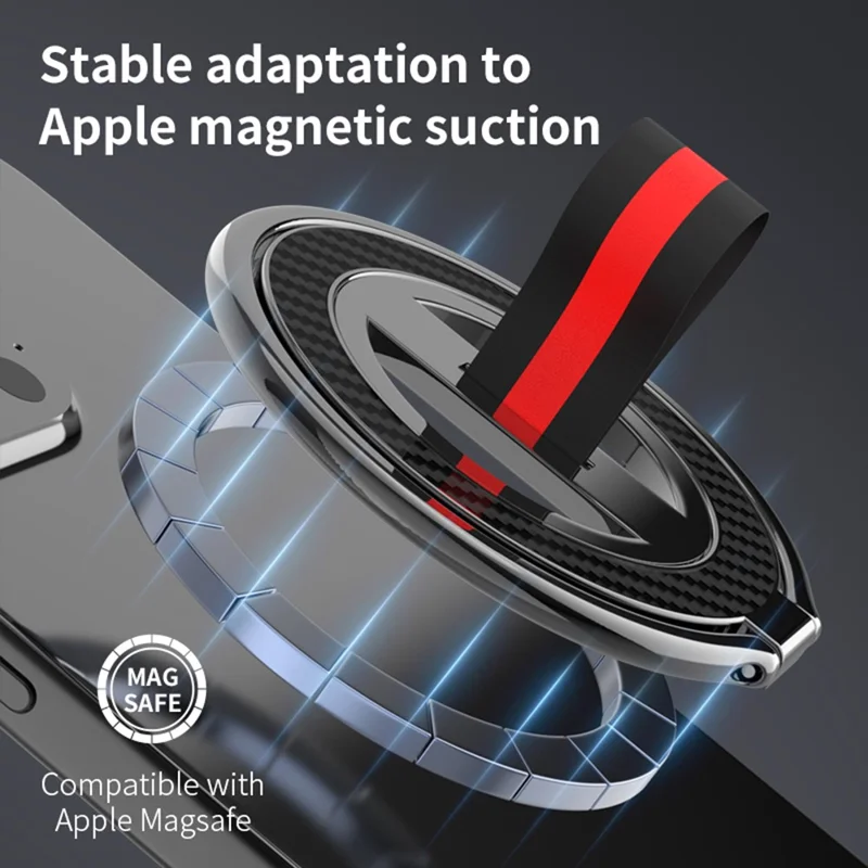 Compatible with MagSafe Carbon Fiber Texture Ring Kickstand 360 Degree Rotation Magnetic Phone Holder - Black  /  Black Red