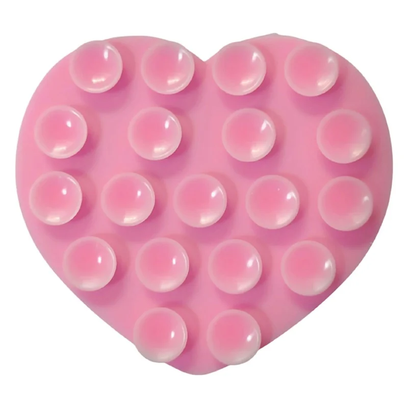 Heart-Shaped Silicone Suction Cup Mount Adhesive Phone Stand Sticky for Cell Phone - Pink