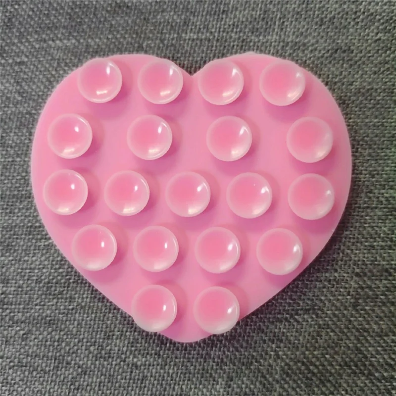 Heart-Shaped Silicone Suction Cup Mount Adhesive Phone Stand Sticky for Cell Phone - Pink