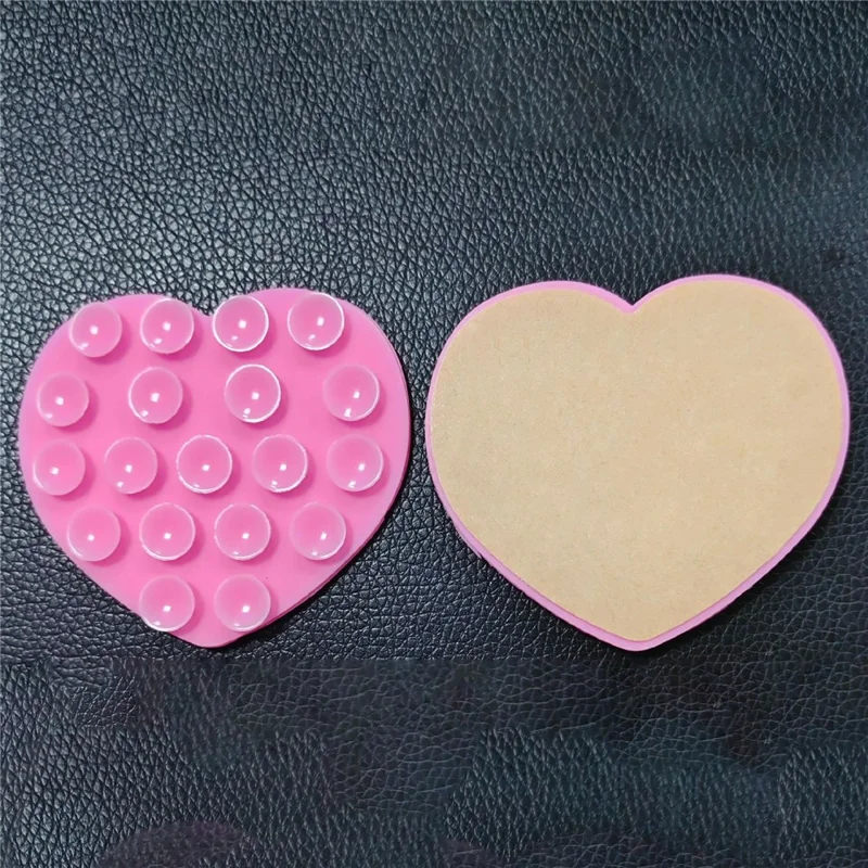 Heart-Shaped Silicone Suction Cup Mount Adhesive Phone Stand Sticky for Cell Phone - Pink