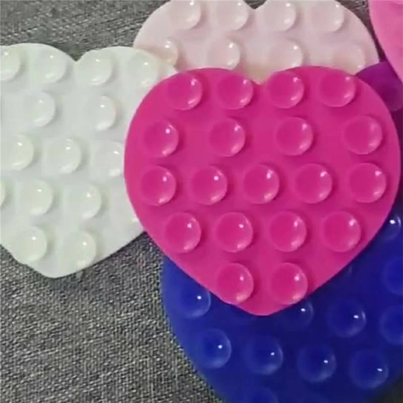 Heart-Shaped Silicone Suction Cup Mount Adhesive Phone Stand Sticky for Cell Phone - Pink
