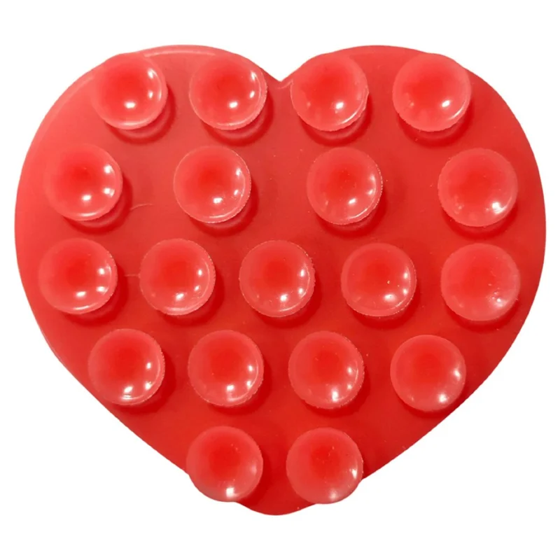 Heart-Shaped Silicone Suction Cup Mount Adhesive Phone Stand Sticky for Cell Phone - Red