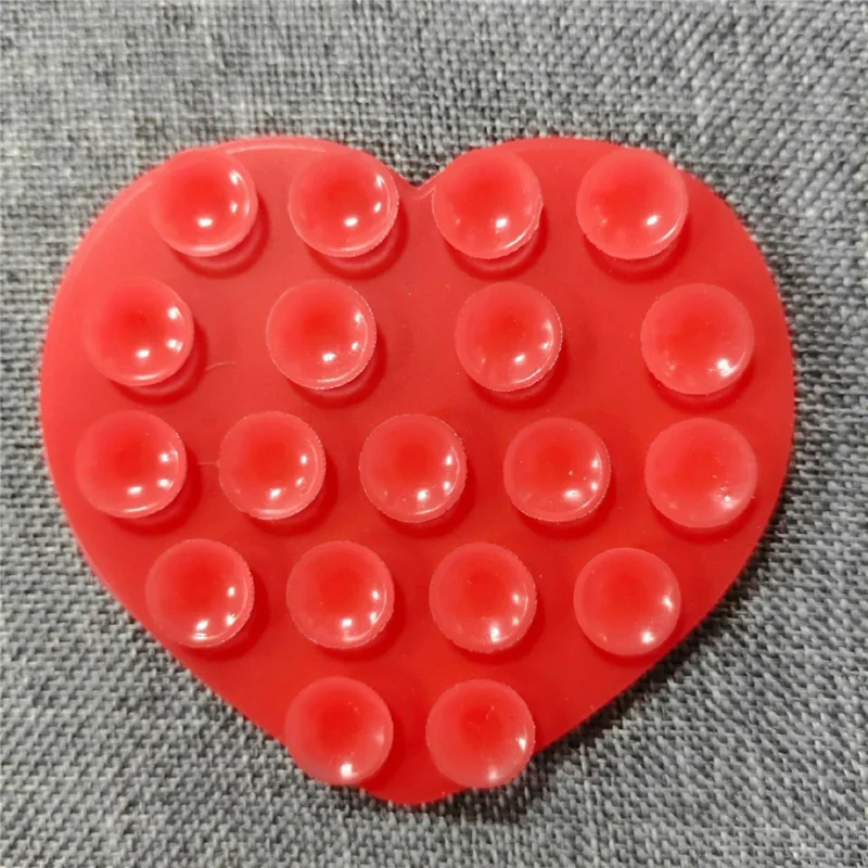 Heart-Shaped Silicone Suction Cup Mount Adhesive Phone Stand Sticky for Cell Phone - Red