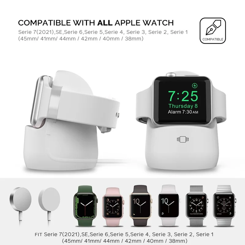 AHASTYLE PT63 Charging Stand for Apple Watch Holder Non Slip Base Silicone Charger Dock - White