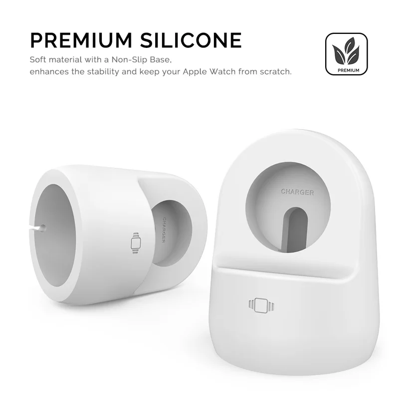AHASTYLE PT63 Charging Stand for Apple Watch Holder Non Slip Base Silicone Charger Dock - White