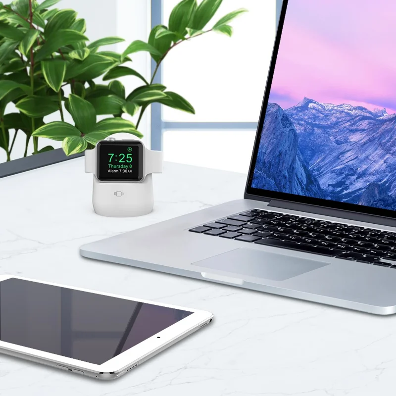 AHASTYLE PT63 Charging Stand for Apple Watch Holder Non Slip Base Silicone Charger Dock - White