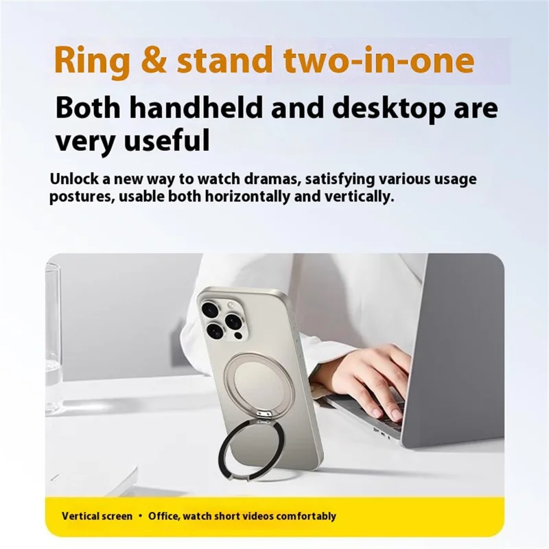 Q5 Adhesive Magnetic Ring Stand Holder Compatible with MagSafe Rotation Cell Phone Grip - Black