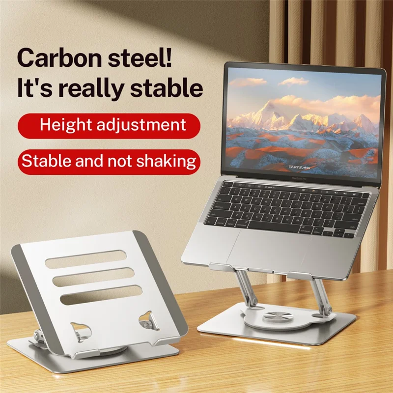 J61 12-17.3 inch Tablets Laptop Stand Height Adjustable Rotating Foldable Carbon Steel Notebook Desktop Holder Riser - Silver