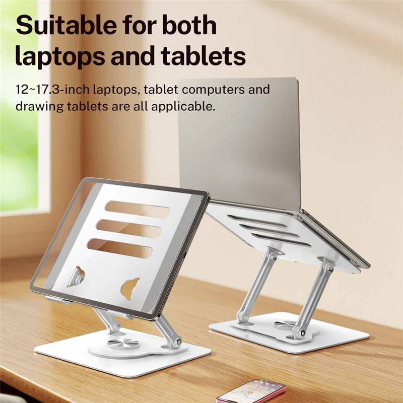 J61 12-17.3 inch Tablets Laptop Stand Height Adjustable Rotating Foldable Carbon Steel Notebook Desktop Holder Riser - Silver