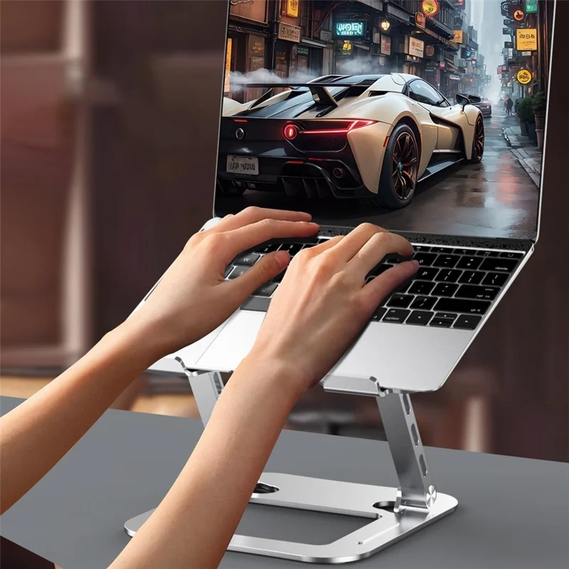 J22 17,3 tommer Laptopstøtte Metal Base Heat Dissipation Justerbare Højde Nano Stål Notebook Folderbar Holder - Sølv