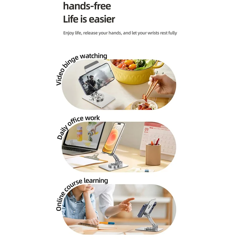 L11 Portable Foldable Desktop Phone Stand Aluminum Alloy Rotating Tablet Holder - Silver