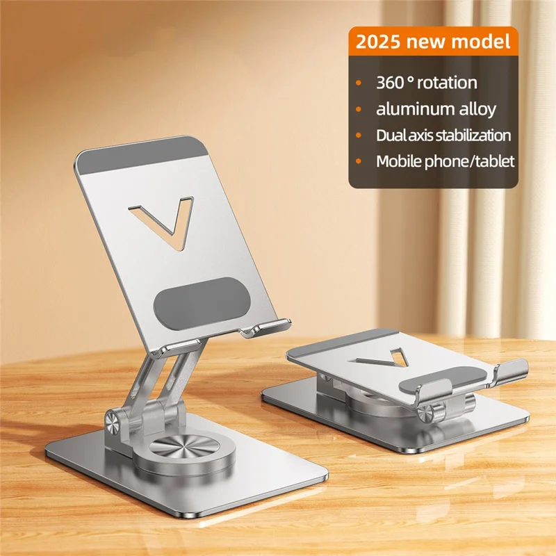 L11 Portable Foldable Desktop Phone Stand Aluminum Alloy Rotating Tablet Holder - Silver