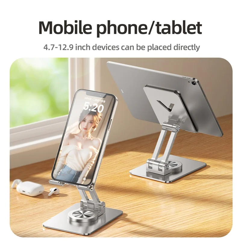 L11 Portable Foldable Desktop Phone Stand Aluminum Alloy Rotating Tablet Holder - Silver
