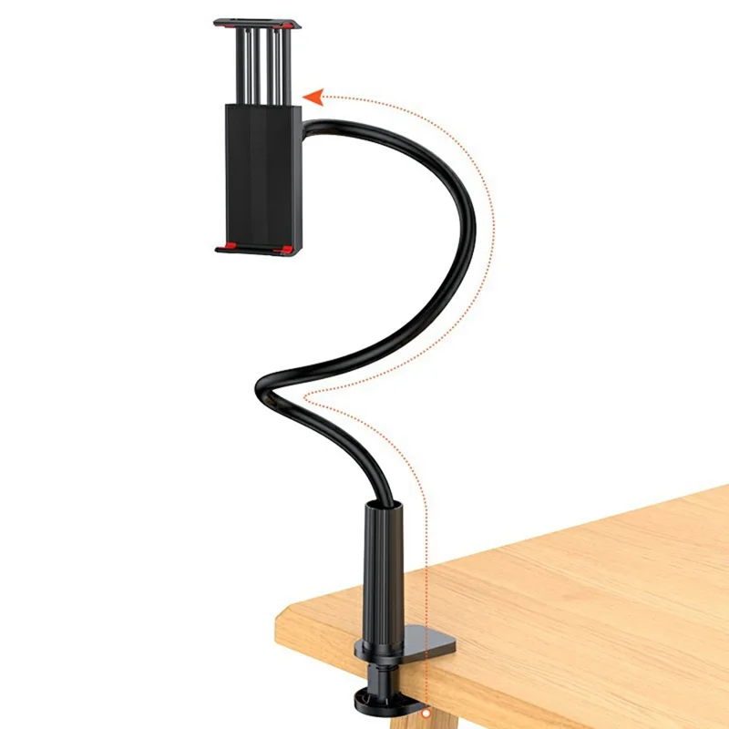 Flexible Adjustable Angle Lazy Phone Tablet Clip-on Desk Tablet Holder - Black