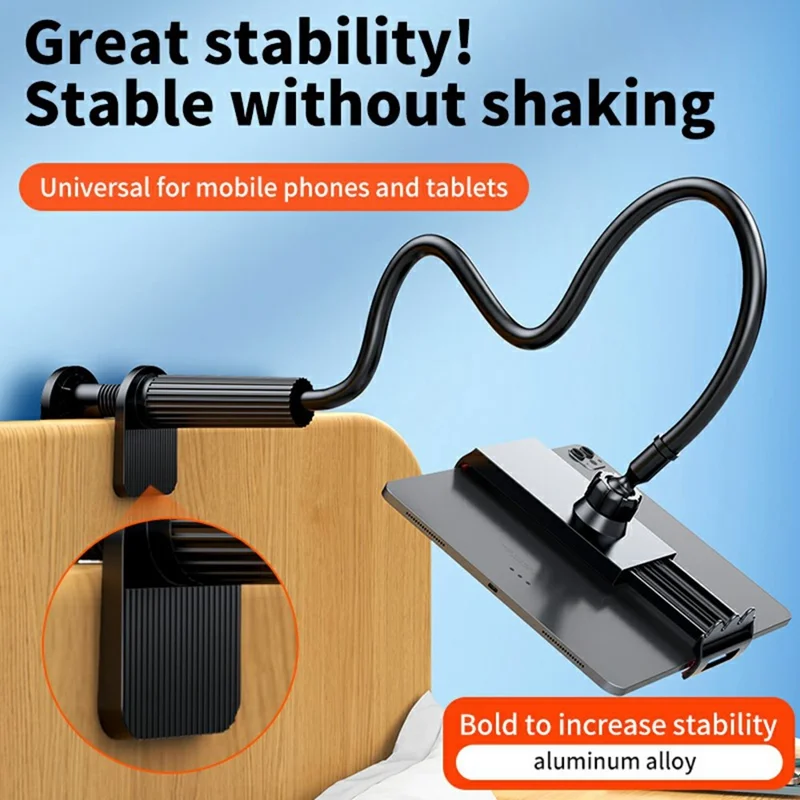 Flexible Adjustable Angle Lazy Phone Tablet Clip-on Desk Tablet Holder - Black