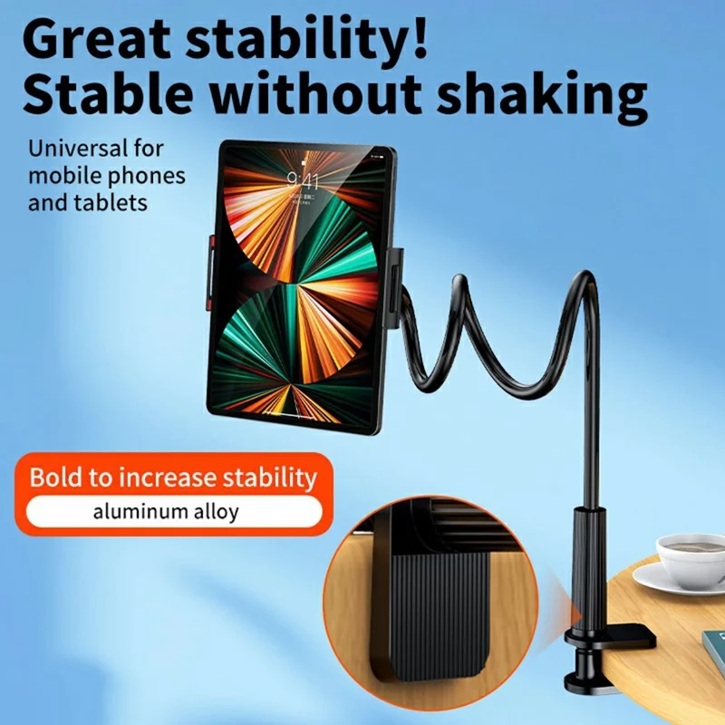 Flexible Adjustable Angle Lazy Phone Tablet Clip-on Desk Tablet Holder - Black