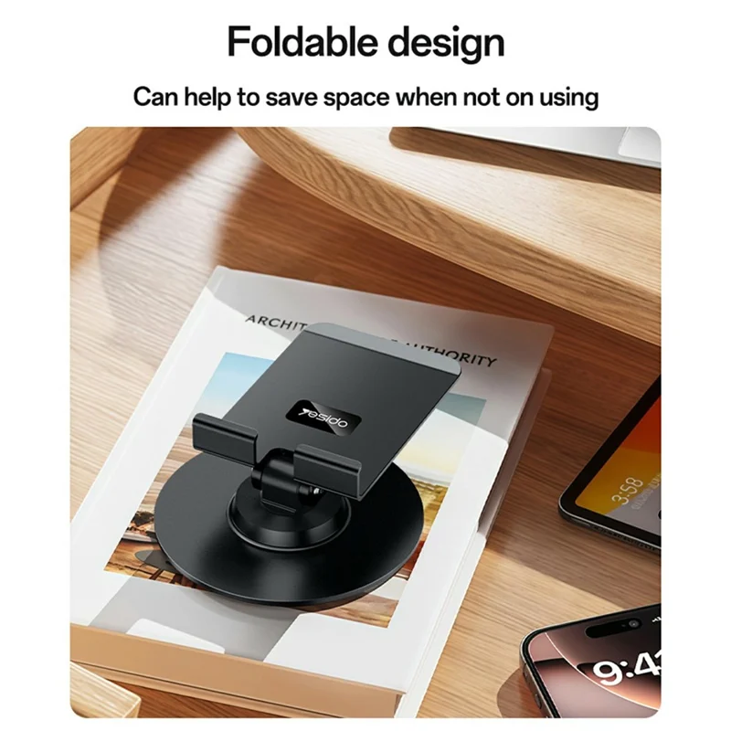 YESIDO C300 Aluminum Alloy 360 Degree Rotating Desktop Stand for Phones Tablets Bracket
