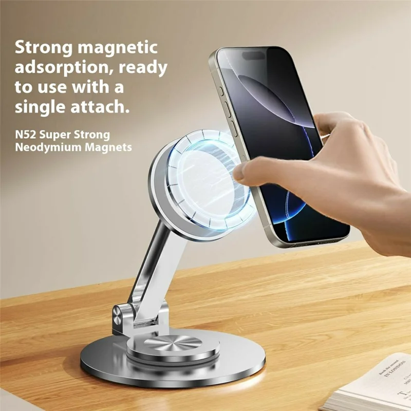 CX-1 Foldable Magnetic Phone Stand 360 Degree Rotatable Desktop Holder Compatible with MagSafe - Silver