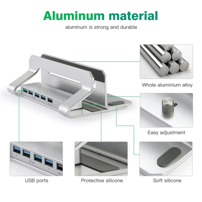 D051-3 Vertical Laptop Stand USB Hub Space Saving Notebook Holder Desktop Bracket with 4 USB Ports