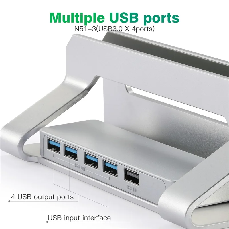 D051-3 Vertical Laptop Stand USB Hub Space Saving Notebook Holder Desktop Bracket with 4 USB Ports