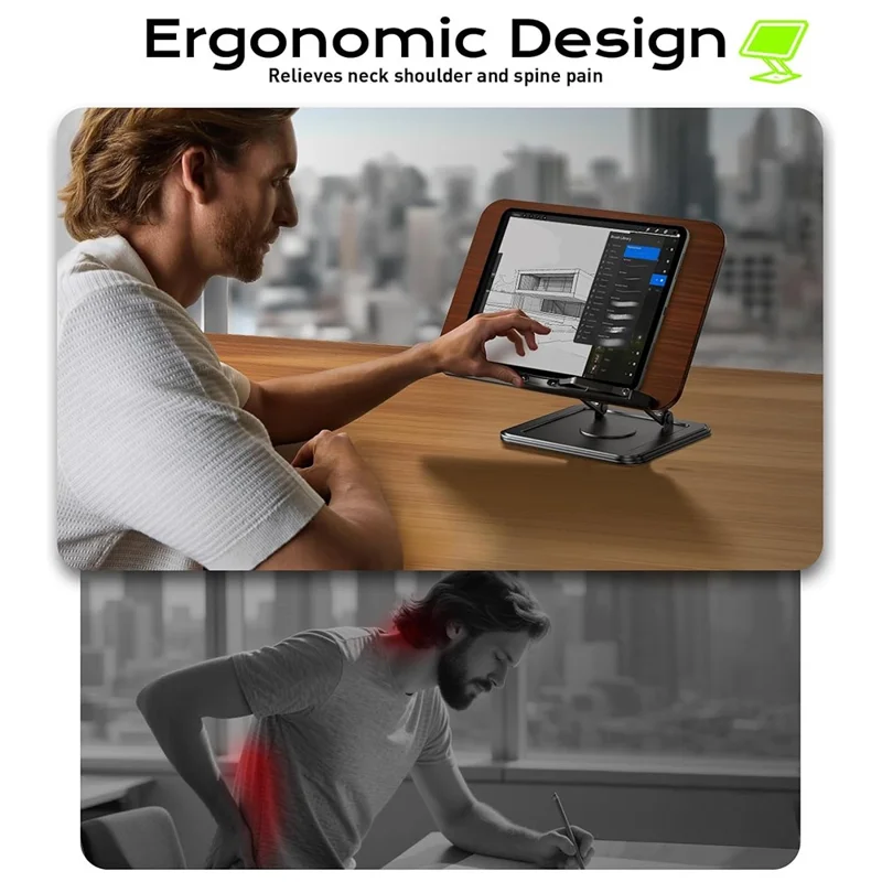 حامل قراءة متعدد الوظائف RS-01 دوار للأطفال، دعم خشبي للوحي والكمبيوتر المحمول، حامل كتب مكتبي