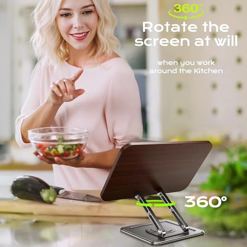 حامل قراءة متعدد الوظائف RS-01 دوار للأطفال، دعم خشبي للوحي والكمبيوتر المحمول، حامل كتب مكتبي