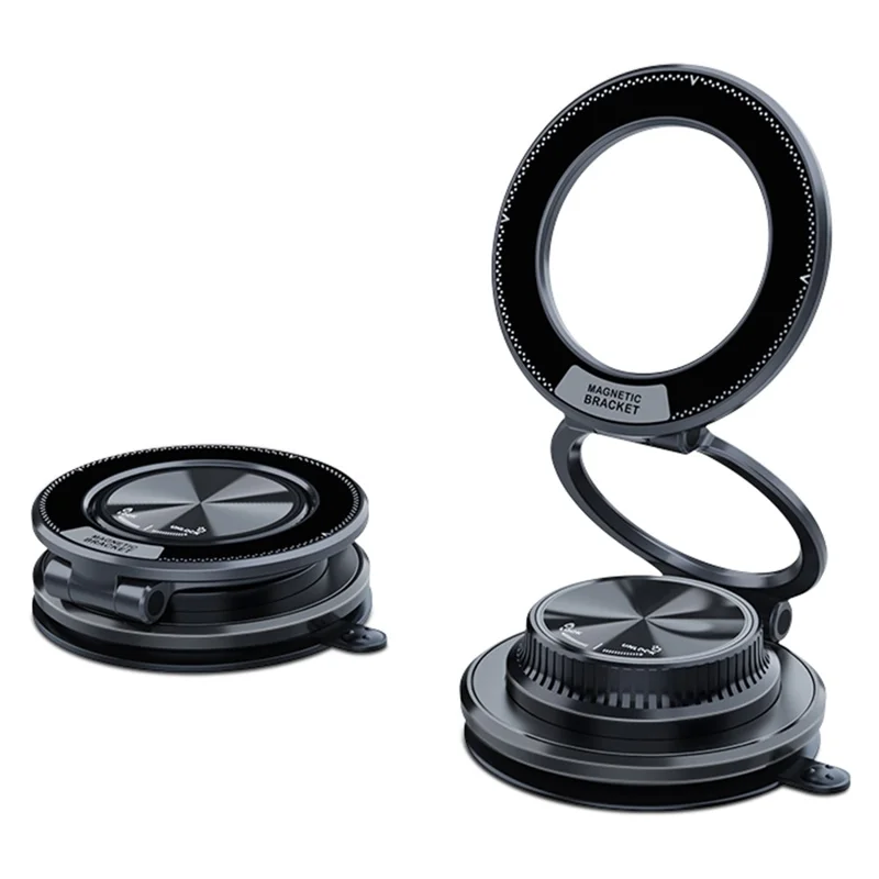 الحامل المطوي M11 لهاتف السيارة بلوحة مغناطيسية وشفاط لوضعه على لوحة القيادة، حامل بمصباح شفط لاستخدام الملاحة - أسود