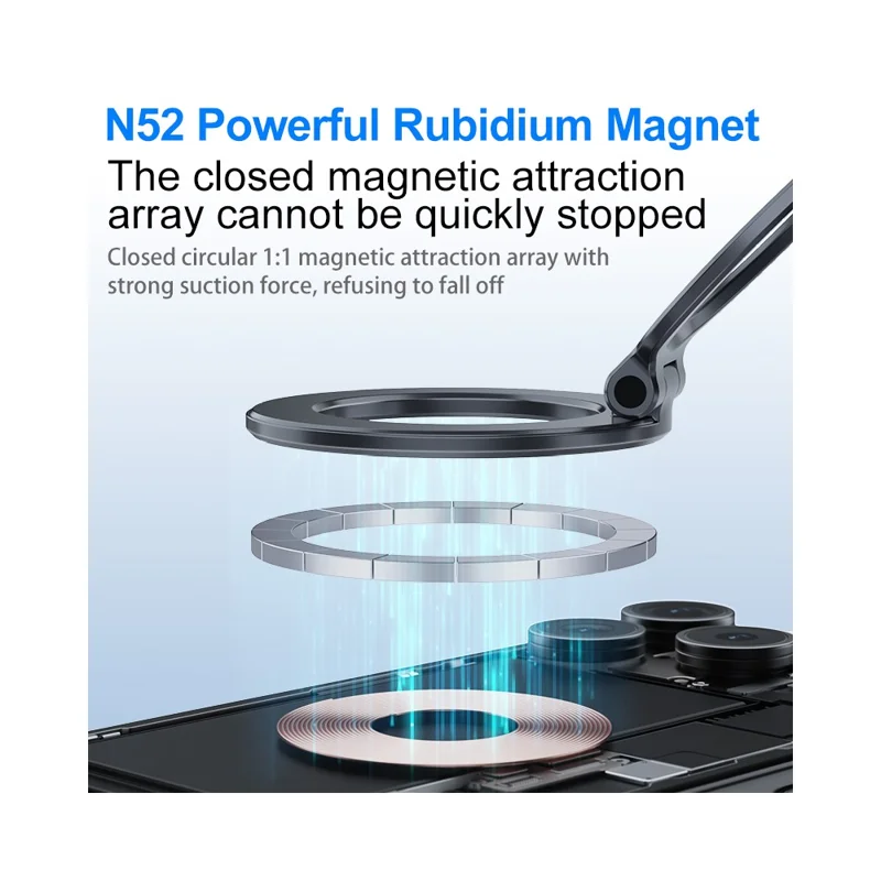 الحامل المطوي M11 لهاتف السيارة بلوحة مغناطيسية وشفاط لوضعه على لوحة القيادة، حامل بمصباح شفط لاستخدام الملاحة - أسود