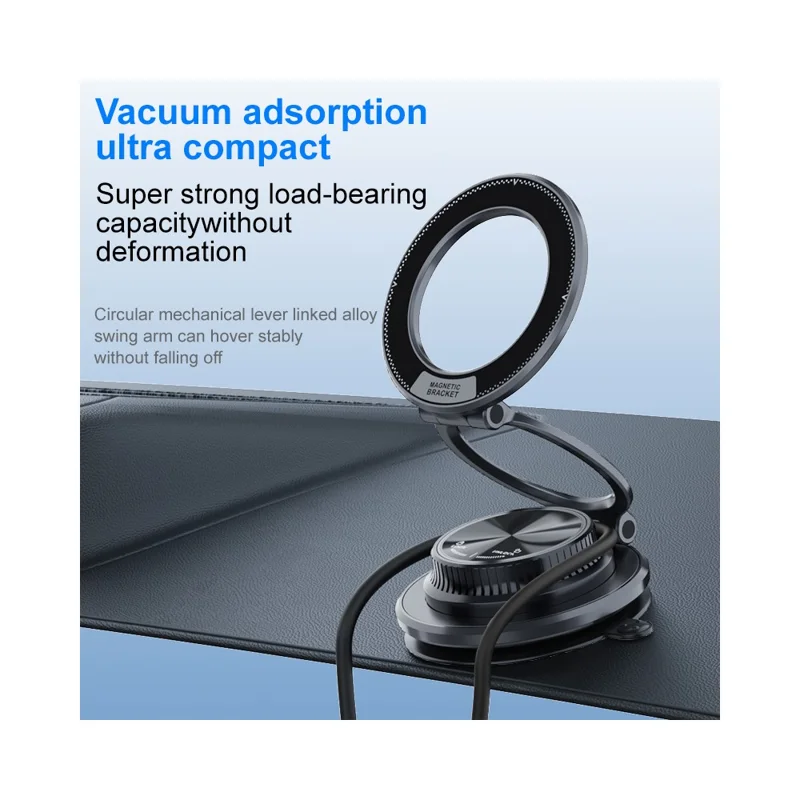 الحامل المطوي M11 لهاتف السيارة بلوحة مغناطيسية وشفاط لوضعه على لوحة القيادة، حامل بمصباح شفط لاستخدام الملاحة - أسود