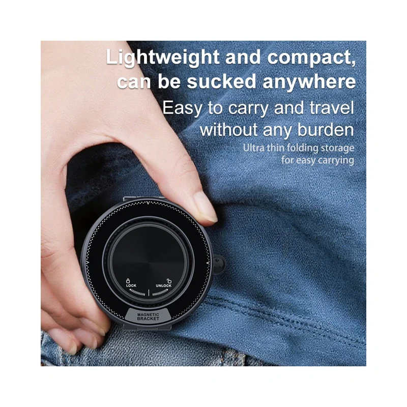 الحامل المطوي M11 لهاتف السيارة بلوحة مغناطيسية وشفاط لوضعه على لوحة القيادة، حامل بمصباح شفط لاستخدام الملاحة - أسود