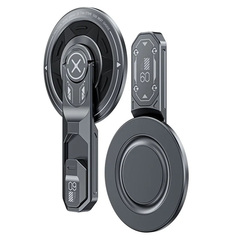 T9 Magnetic Phone Stand 360 Degree Rotation Folding Desktop Holder Double Sided Adhesive Ring Grip - Grey