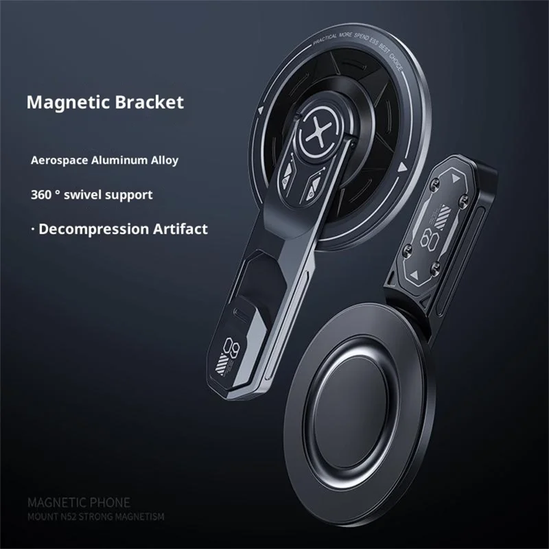 T9 Magnetic Phone Stand 360 Degree Rotation Folding Desktop Holder Double Sided Adhesive Ring Grip - Grey