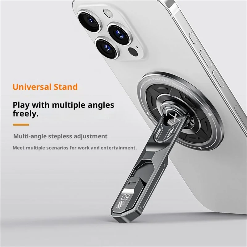 T9 Magnetic Phone Stand 360 Degree Rotation Folding Desktop Holder Double Sided Adhesive Ring Grip - Grey