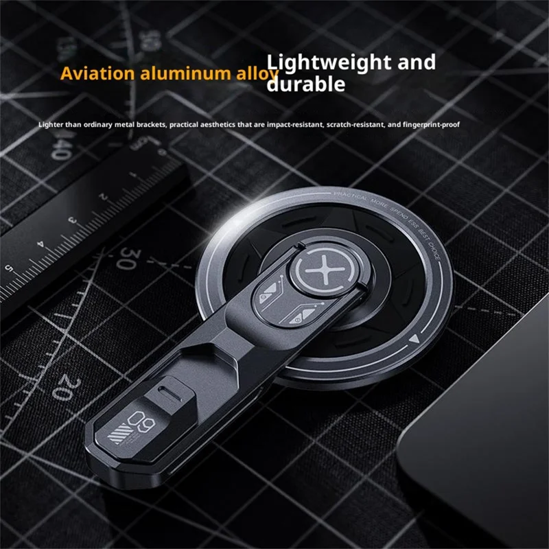 T9 Magnetic Phone Stand 360 Degree Rotation Folding Desktop Holder Double Sided Adhesive Ring Grip - Grey