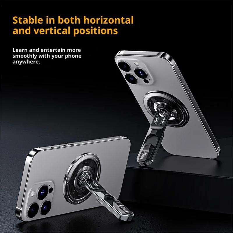 T9 Magnetic Phone Stand 360 Degree Rotation Folding Desktop Holder Double Sided Adhesive Ring Grip - Grey