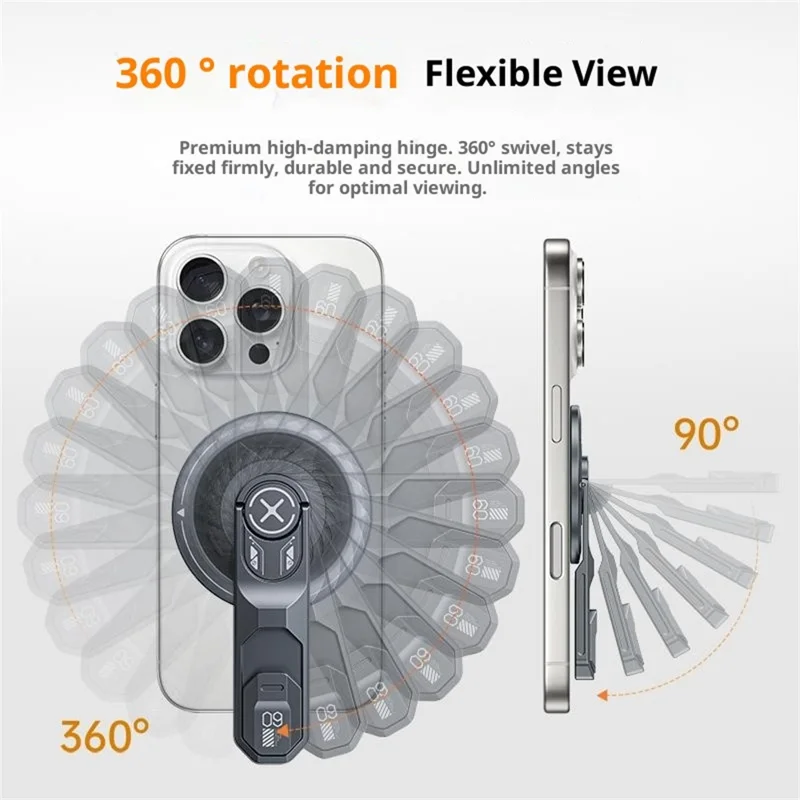 T9 Magnetic Phone Stand 360 Degree Rotation Folding Desktop Holder Double Sided Adhesive Ring Grip - Grey