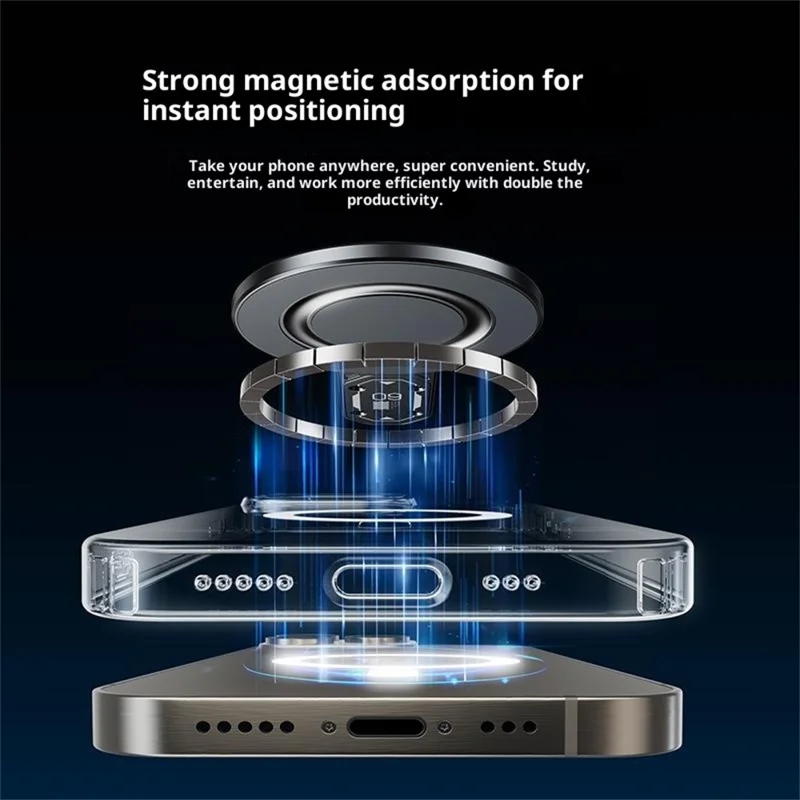 T9 Magnetic Phone Stand 360 Degree Rotation Folding Desktop Holder Double Sided Adhesive Ring Grip - Grey