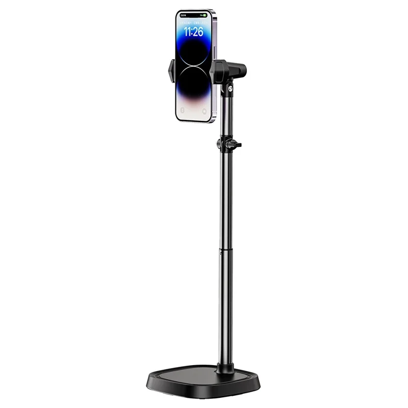 T10 Adjustable Desk Phone Stand Metal Folding Cellphone Holder for Live Streaming - Black