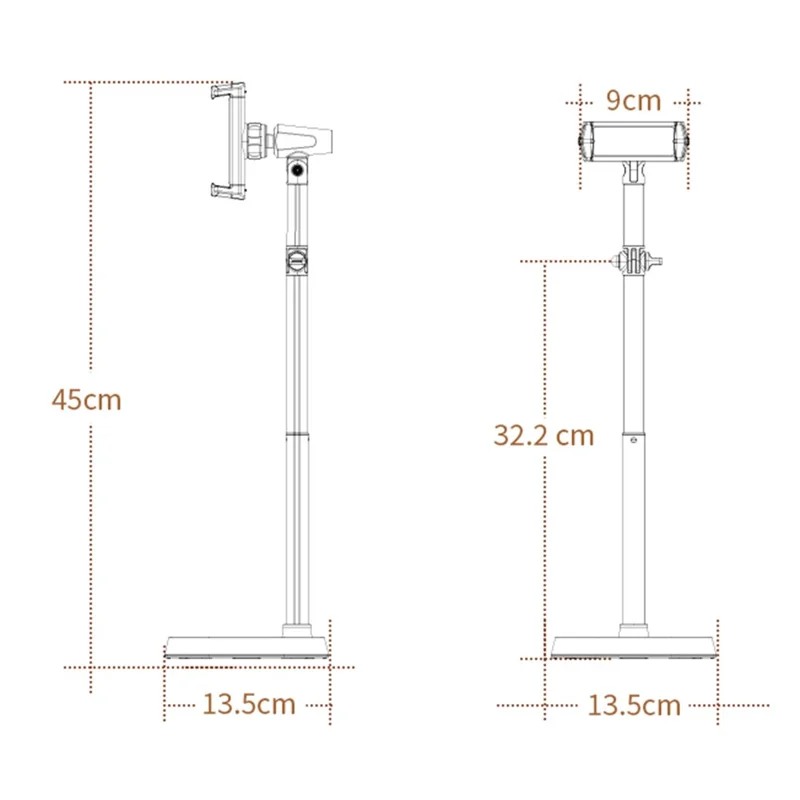 T10 Adjustable Desk Phone Stand Metal Folding Cellphone Holder for Live Streaming - Black