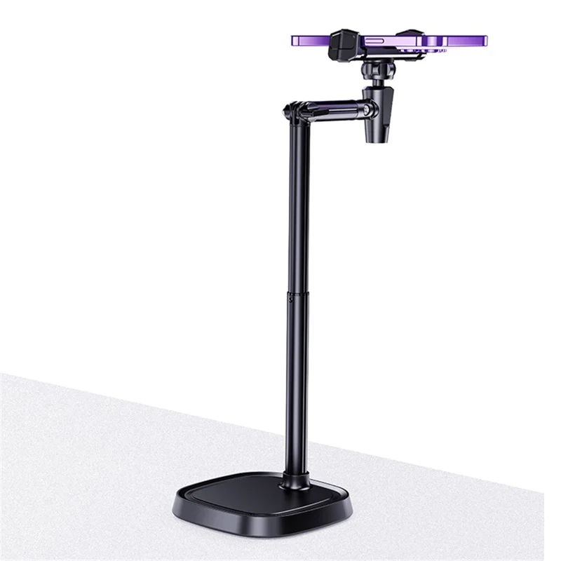 T10 Adjustable Desk Phone Stand Metal Folding Cellphone Holder for Live Streaming - Black