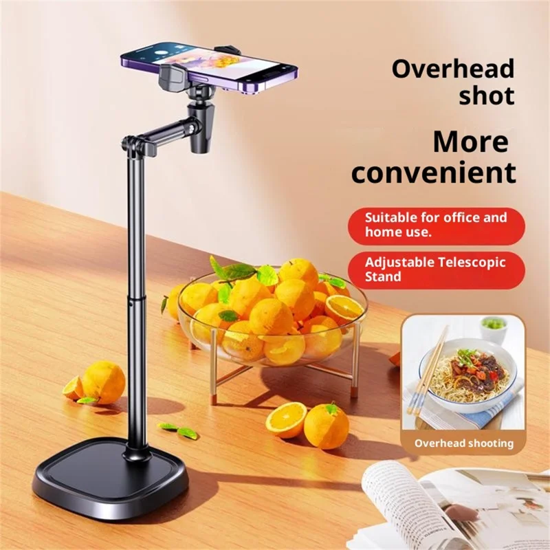 T10 Adjustable Desk Phone Stand Metal Folding Cellphone Holder for Live Streaming - Black